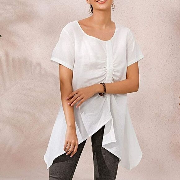 NWT Les umes Womens 100% Linen Casual Irregular Hem T Shirt - Picture 1 of 7